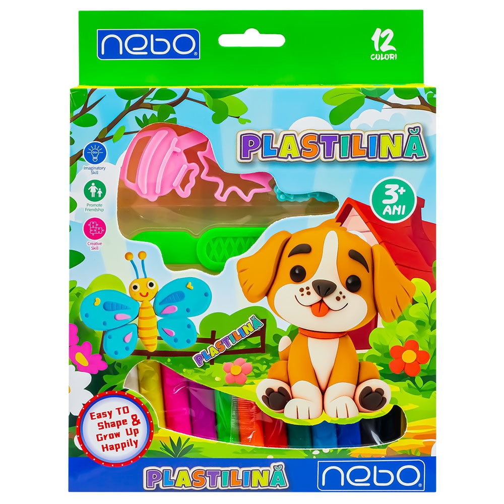 Set 12 culori plastilina si 3 forme pentru decupaj, cutit si sucitor, accesorii PVC - imagine 5